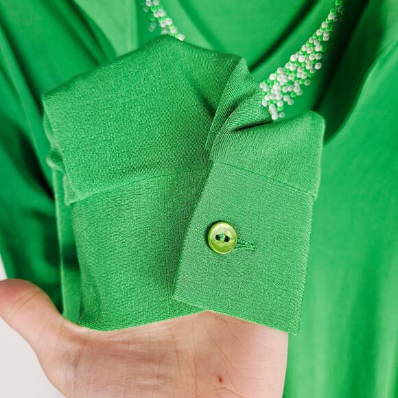 Quacker Factory 2-Piece Set Top Button Cardigan Kelly Green 1X Rhinestone V-Neck - Picture 4 of 12